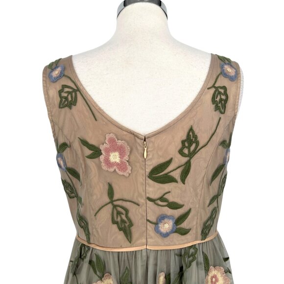 Sundance Peony Floral Embroidered Sleeveless Dress Beige Green Pink Size 8 - Picture 6 of 15